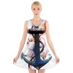 Anchor Watercolor Painting Tattoo Art Anchors And Birds V-neck Sleeveless Dress by Salman4z