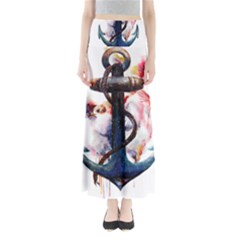 Anchor Watercolor Painting Tattoo Art Anchors And Birds Full Length Maxi Skirt by Salman4z