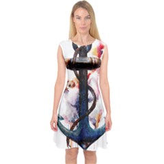 Anchor Watercolor Painting Tattoo Art Anchors And Birds Capsleeve Midi Dress by Salman4z