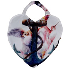 Anchor Watercolor Painting Tattoo Art Anchors And Birds Giant Heart Shaped Tote by Salman4z