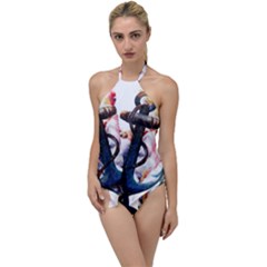 Anchor Watercolor Painting Tattoo Art Anchors And Birds Go With The Flow One Piece Swimsuit by Salman4z