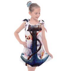 Anchor Watercolor Painting Tattoo Art Anchors And Birds Kids  Tie Up Tunic Dress by Salman4z