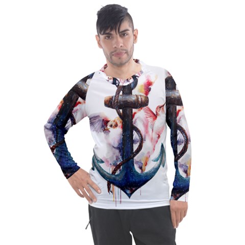 Anchor Watercolor Painting Tattoo Art Anchors And Birds Men s Pique Long Sleeve Tee by Salman4z