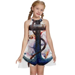 Anchor Watercolor Painting Tattoo Art Anchors And Birds Kids  Halter Collar Waist Tie Chiffon Dress by Salman4z