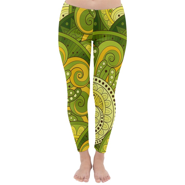 Doodles Patterns Ornament Vector Flowers Green Classic Winter Leggings