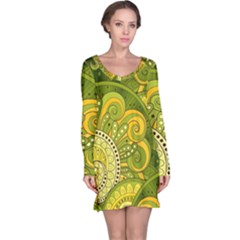 Doodles Patterns Ornament Vector Flowers Green Long Sleeve Nightdress by Salman4z