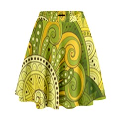 Doodles Patterns Ornament Vector Flowers Green High Waist Skirt by Salman4z