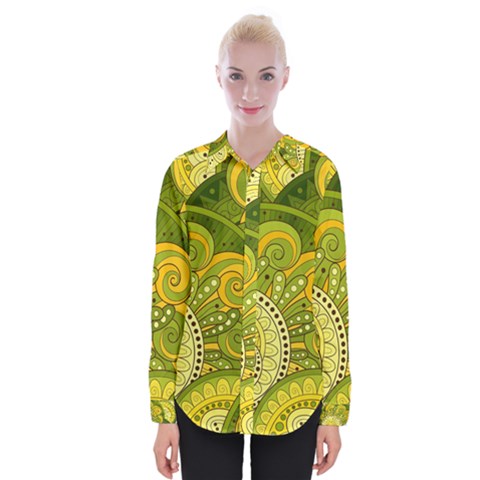 Doodles Patterns Ornament Vector Flowers Green Womens Long Sleeve Shirt by Salman4z