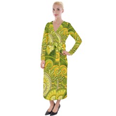 Doodles Patterns Ornament Vector Flowers Green Velvet Maxi Wrap Dress by Salman4z