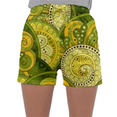 Doodles Patterns Ornament Vector Flowers Green Sleepwear Shorts by Salman4z