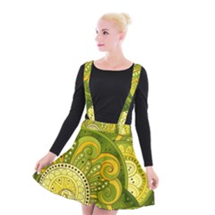 Doodles Patterns Ornament Vector Flowers Green Suspender Skater Skirt by Salman4z