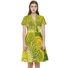 Doodles Patterns Ornament Vector Flowers Green Short Sleeve Waist Detail Dress by Salman4z