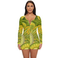 Doodles Patterns Ornament Vector Flowers Green Long Sleeve Boyleg Swimsuit by Salman4z