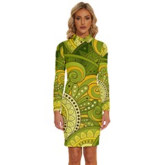 Doodles Patterns Ornament Vector Flowers Green Long Sleeve Shirt Collar Bodycon Dress by Salman4z