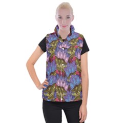 Purple Red And Green Flowers Digital Wallpaper Patterns Ornament Women s Button Up Vest by Salman4z