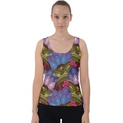 Purple Red And Green Flowers Digital Wallpaper Patterns Ornament Velvet Tank Top by Salman4z