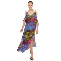 Purple Red And Green Flowers Digital Wallpaper Patterns Ornament Maxi Chiffon Cover Up Dress by Salman4z