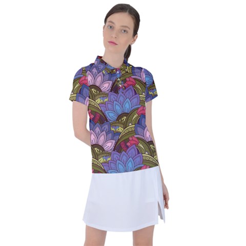 Purple Red And Green Flowers Digital Wallpaper Patterns Ornament Women s Polo Tee by Salman4z