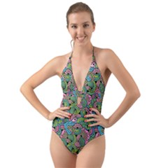 Background Texture Paisley Pattern Halter Cut-out One Piece Swimsuit by Salman4z