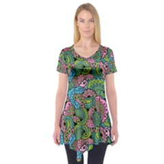 Background Texture Paisley Pattern Short Sleeve Tunic  by Salman4z