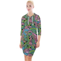 Background Texture Paisley Pattern Quarter Sleeve Hood Bodycon Dress