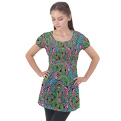 Background Texture Paisley Pattern Puff Sleeve Tunic Top by Salman4z