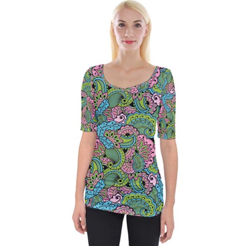 Background Texture Paisley Pattern Wide Neckline Tee by Salman4z