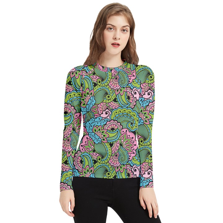 Background Texture Paisley Pattern Women s Long Sleeve Rash Guard