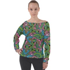 Background Texture Paisley Pattern Off Shoulder Long Sleeve Velour Top by Salman4z