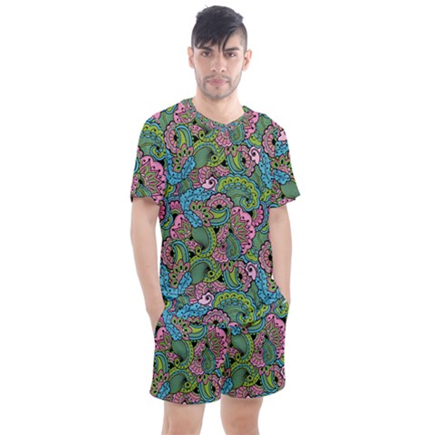 Background Texture Paisley Pattern Men s Mesh Tee And Shorts Set by Salman4z