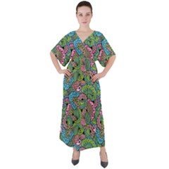 Background Texture Paisley Pattern V-neck Boho Style Maxi Dress by Salman4z