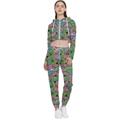 Background Texture Paisley Pattern Cropped Zip Up Lounge Set by Salman4z