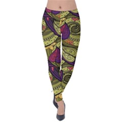 Pattern Vector Texture Style Garden Drawn Hand Floral Velvet Leggings by Salman4z