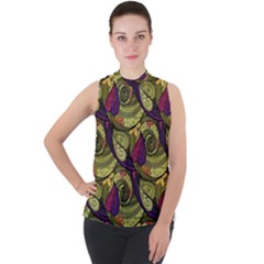 Pattern Vector Texture Style Garden Drawn Hand Floral Mock Neck Chiffon Sleeveless Top