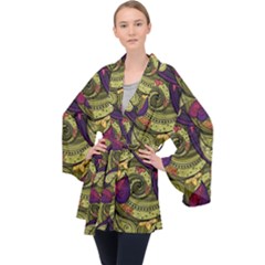 Pattern Vector Texture Style Garden Drawn Hand Floral Long Sleeve Velvet Kimono  by Salman4z