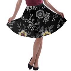 White And Yellow Floral And Paisley Illustration Background A-line Skater Skirt by Salman4z