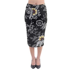 White And Yellow Floral And Paisley Illustration Background Midi Pencil Skirt by Salman4z