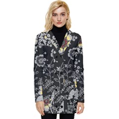 White And Yellow Floral And Paisley Illustration Background Button Up Hooded Coat  by Salman4z