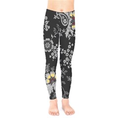 White And Yellow Floral And Paisley Illustration Background Kids  Leggings by Salman4z