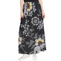 White And Yellow Floral And Paisley Illustration Background Maxi Chiffon Skirt by Salman4z