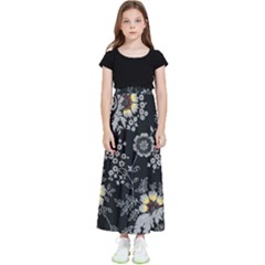 White And Yellow Floral And Paisley Illustration Background Kids  Flared Maxi Skirt by Salman4z