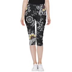 White And Yellow Floral And Paisley Illustration Background Inside Out Lightweight Velour Capri Leggings  by Salman4z