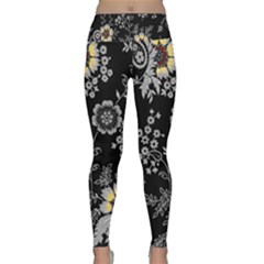 White And Yellow Floral And Paisley Illustration Background Lightweight Velour Classic Yoga Leggings by Salman4z