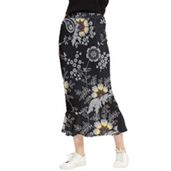 White And Yellow Floral And Paisley Illustration Background Maxi Fishtail Chiffon Skirt by Salman4z