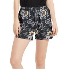 White And Yellow Floral And Paisley Illustration Background Women s Runner Shorts by Salman4z