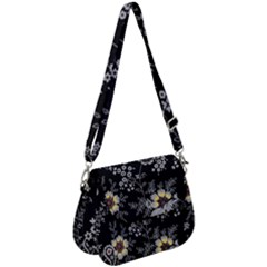 White And Yellow Floral And Paisley Illustration Background Saddle Handbag by Salman4z