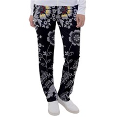 White And Yellow Floral And Paisley Illustration Background Women s Casual Pants by Salman4z