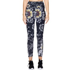 White And Yellow Floral And Paisley Illustration Background Pocket Leggings  by Salman4z