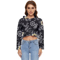 White And Yellow Floral And Paisley Illustration Background Women s Lightweight Cropped Hoodie by Salman4z