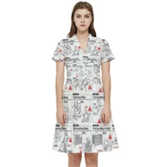 White Printer Paper With Text Overlay Humor Dark Humor Infographics Short Sleeve Waist Detail Dress by Salman4z